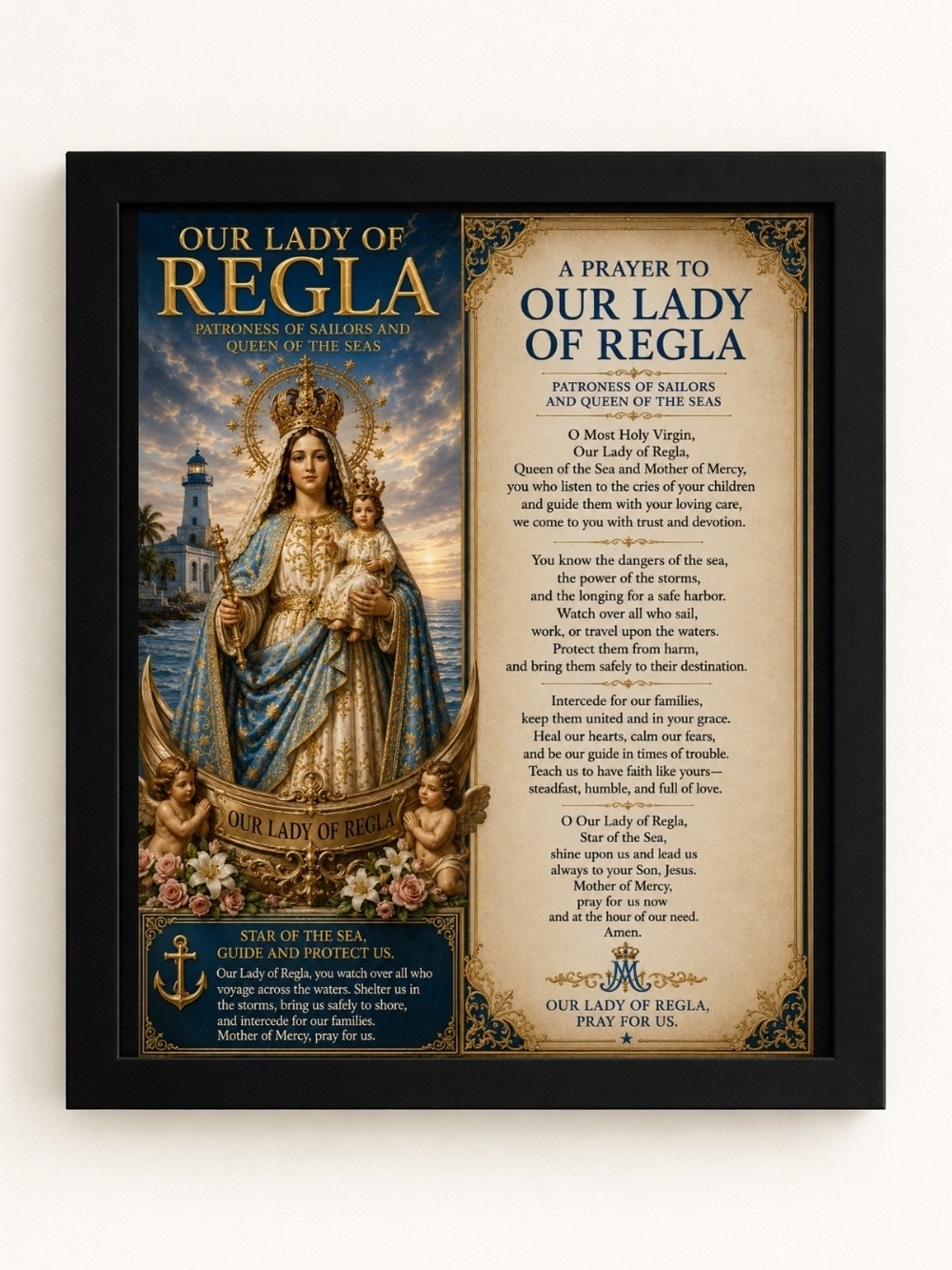 Our Lady of Regla Framed Devotional A.I. Art Print 8x10 Frame